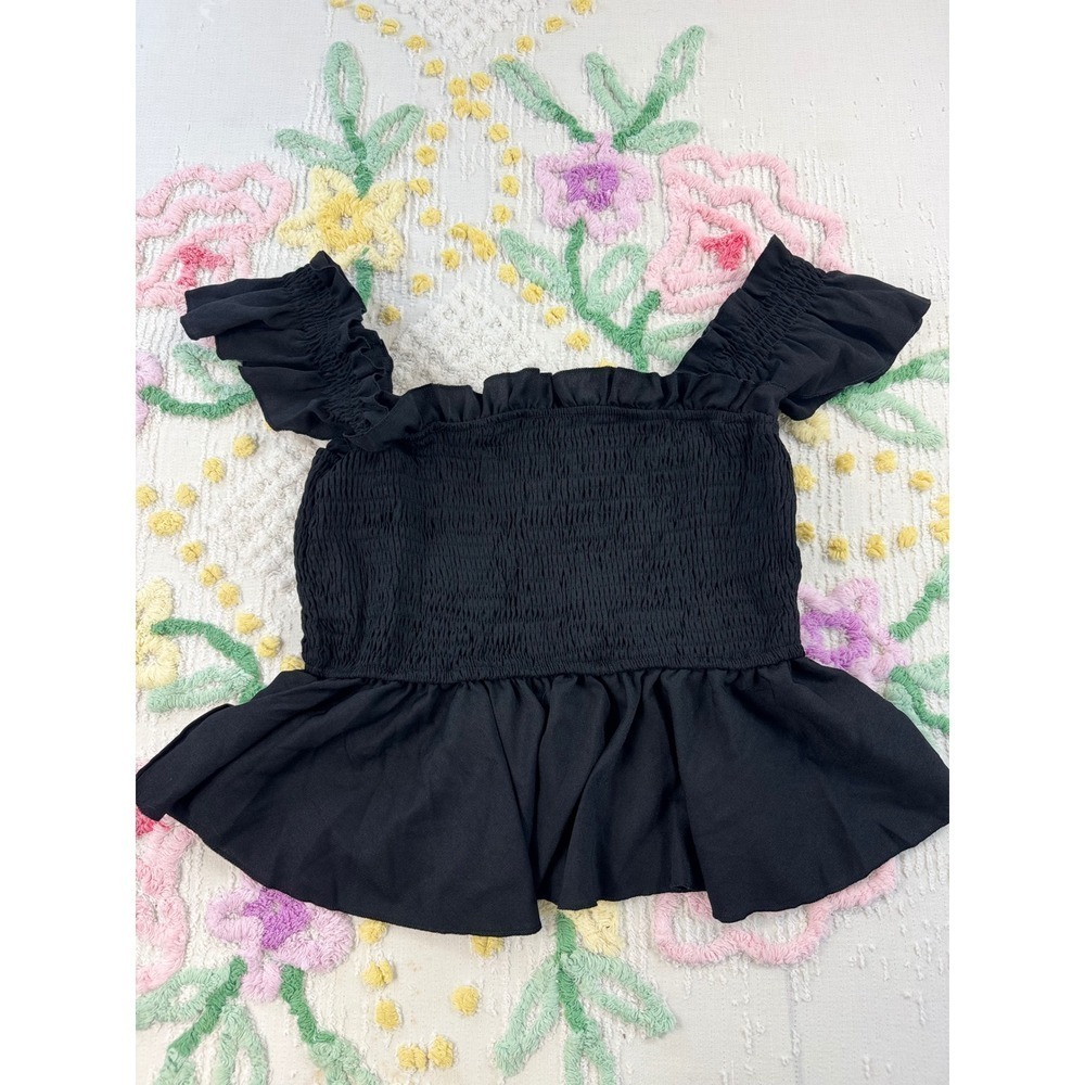 SHEIN Black Smocked Off Shoulder Ruffle Peplum Top Women's Size‎ L